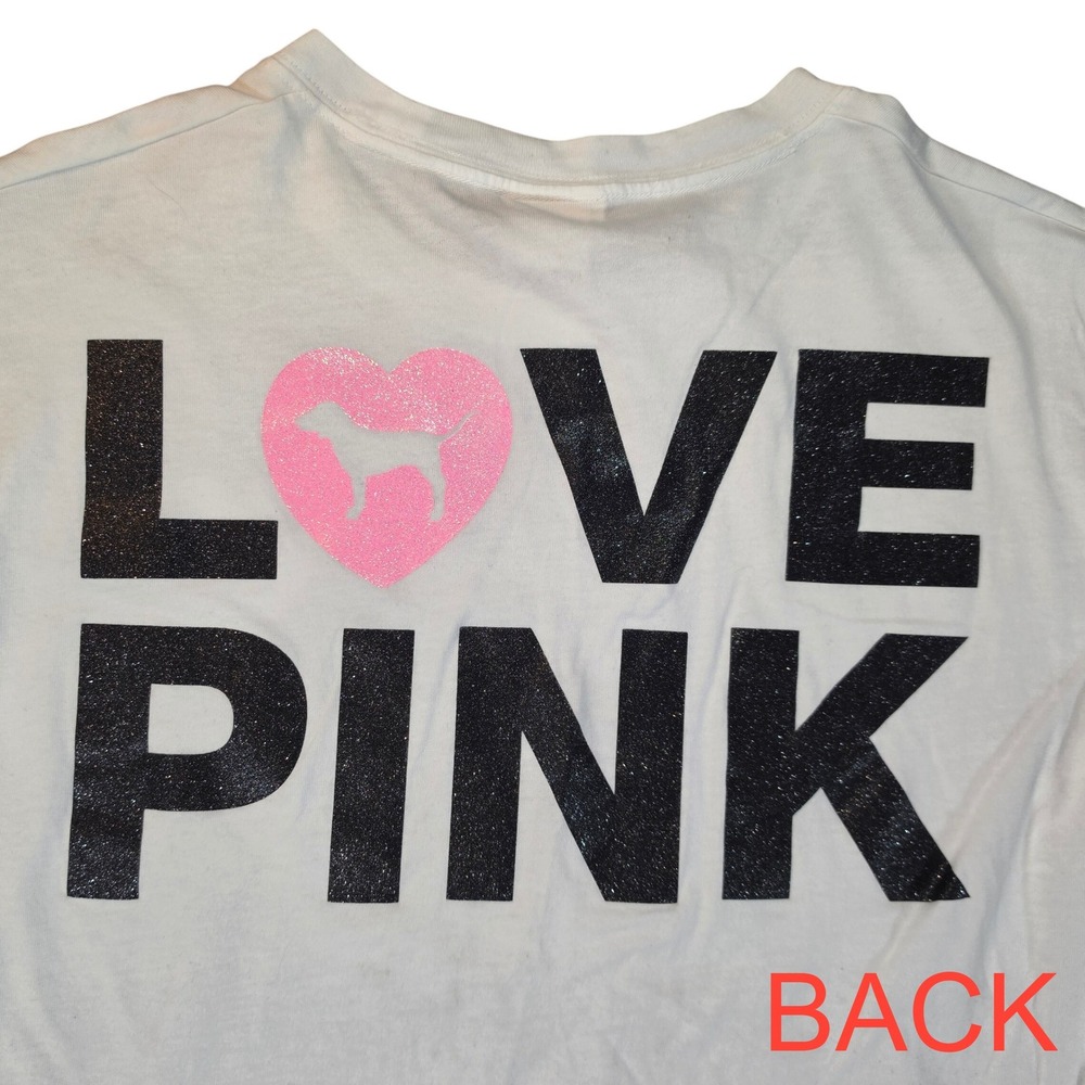 Victoria's Secret PINK Originals White Glitter Heart‎ Long Sleeve Tee Small